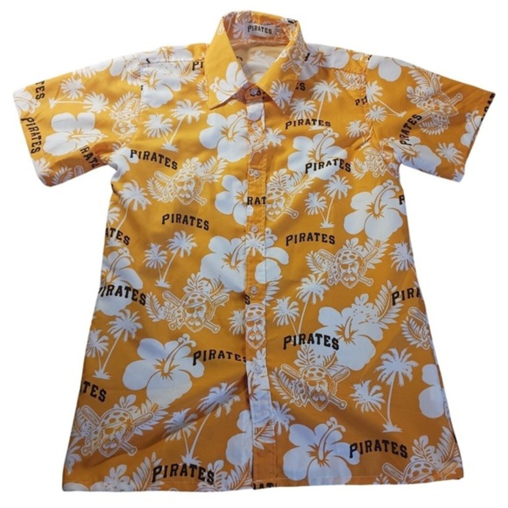 Pittsburgh Pirates MLB Hawaiian Shirt‎ Adult S Yellow Floral Button Front Beach
